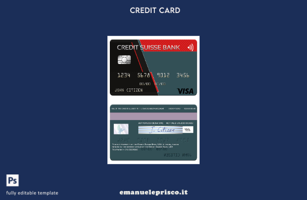 modello di carta visto USA Credit Suisse Bank in stile verificato